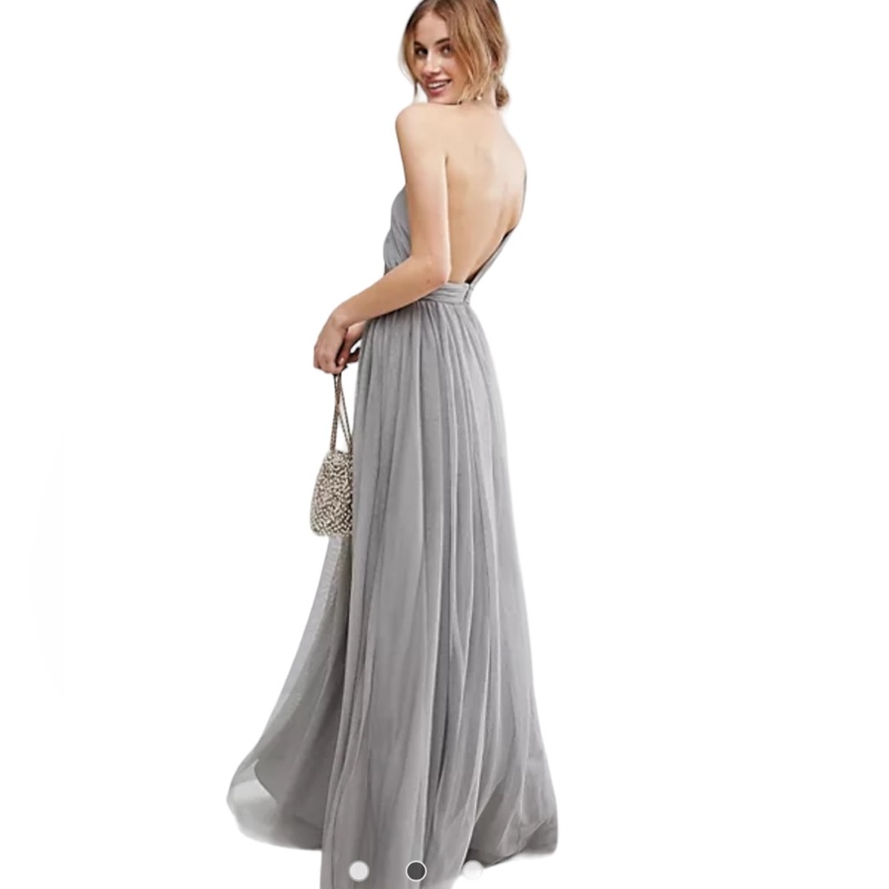 New! ASOS Premium Tulle One Strap Dress Maxi Formal Grey Silver size 8 Med 8889 - Picture 15 of 15